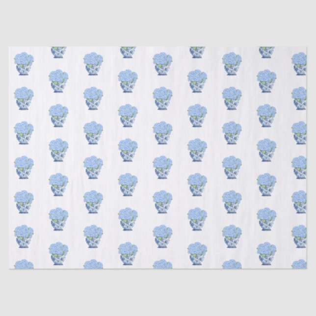 Chinoiserie Blue and White Vase Hydrangea Wrapping Tissue Paper (Front)