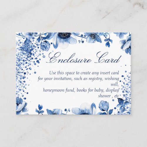 Chinoiserie Blue and White Watercolor Floral Enclosure Card