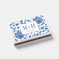 Elegant Blue Green Ginger Jar Wedding Crest Matchboxes