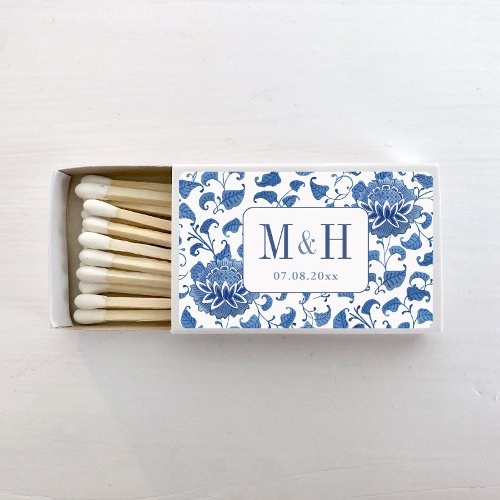 Chinoiserie Blue And White Wedding Monogram Matchboxes