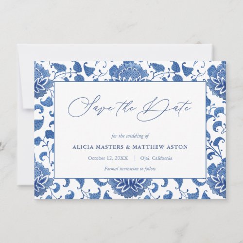 Chinoiserie Blue And White Wedding Save The Date Announcement