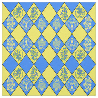 Chinoiserie Blue and Yellow Diamond Pattern Fabric