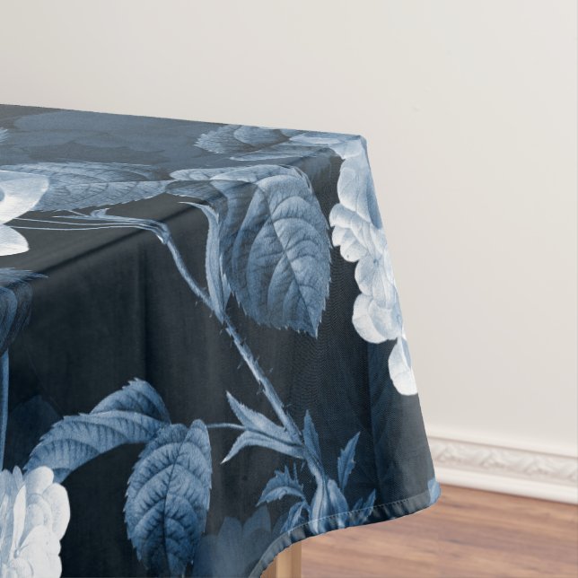 chinoiserie blue antique Redouté roses pattern Tablecloth (In Situ)