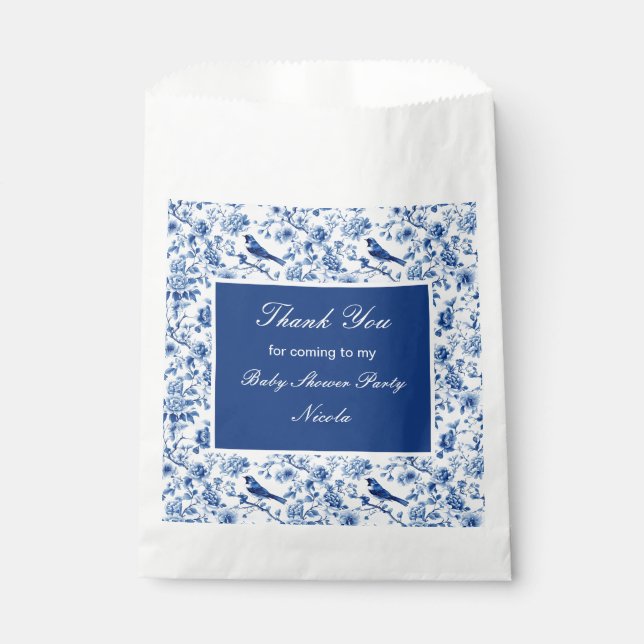 Chinoiserie Blue Birds and Flowers Baby Shower Favor Bag (Front)