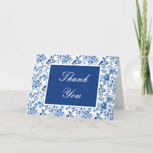 Chinoiserie Blue Birds and Flowers Birthday Letterpress Thank You Card