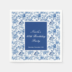 Chinoiserie Blue Birds and Flowers Birthday Napkins