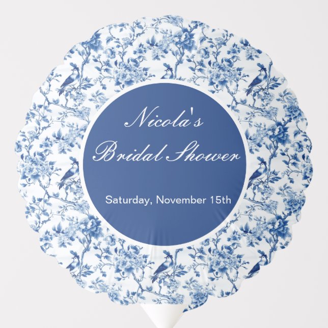 Chinoiserie Blue Birds and Flowers Bridal Shower Balloon (Front)