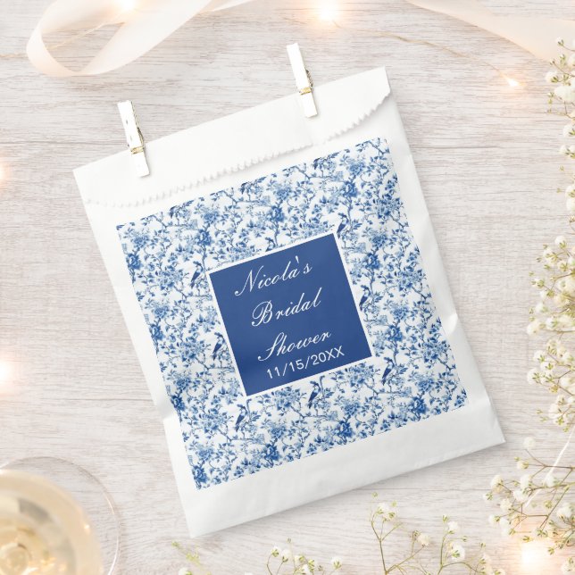 Chinoiserie Blue Birds and Flowers Bridal Shower Favor Bag (Clipped)