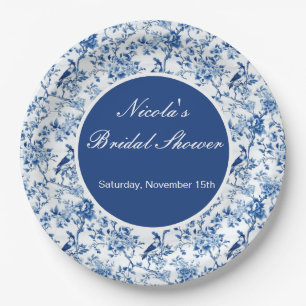 Chinoiserie Blue Birds and Flowers Bridal Shower Paper Plates