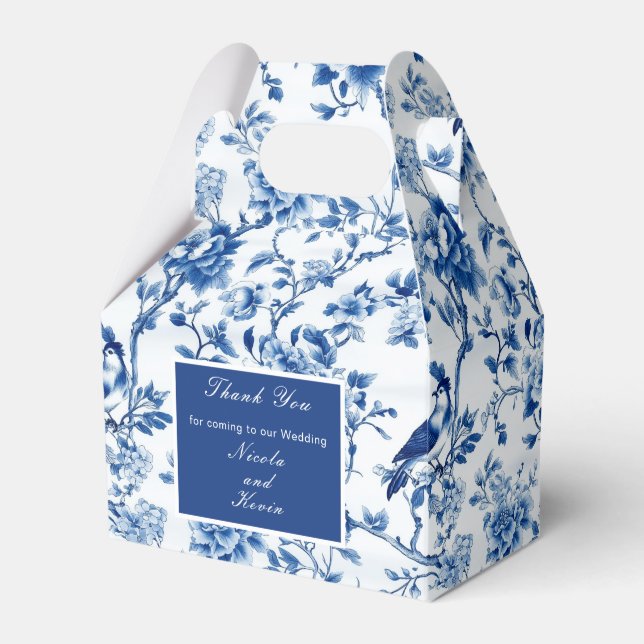 Chinoiserie Blue Birds and Flowers Wedding Favor Boxes (Front Side)
