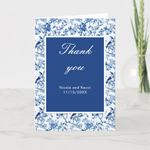 Chinoiserie Blue Birds and Flowers Wedding Letterpress Thank You Card