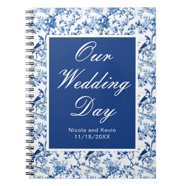 Chinoiserie Blue Birds and Flowers Wedding Notebook (Front)