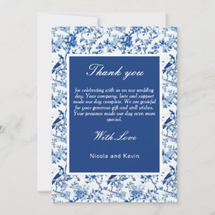 Chinoiserie Blue Birds and Flowers Wedding Thank You Card