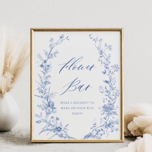 Chinoiserie Blue Bridal Shower Flower Bar  Poster