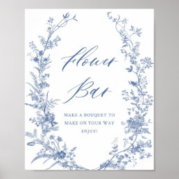 Chinoiserie Blue Bridal Shower Flower Bar  Poster