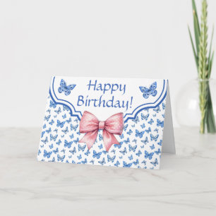 Chinoiserie Blue Butterfly Personalized Birthday  Card