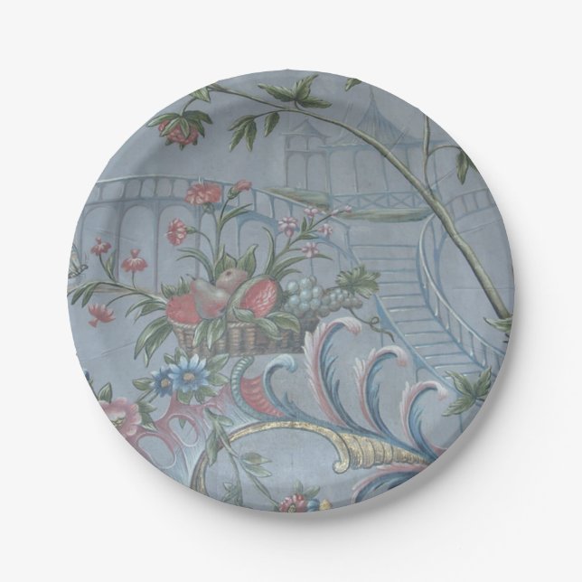 Chinoiserie Blue China Floral Antique Garden Pink Paper Plates (Front)