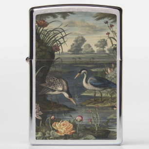 Chinoiserie Blue Crane Antique Botanical Heirloom Zippo Lighter