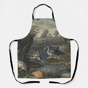 Chinoiserie Blue Crane Antique Botanical Kitchen Apron