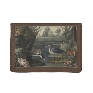 Chinoiserie Blue Crane Antique Botanical Travel Tri-fold Wallet