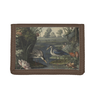 Chinoiserie Blue Crane Antique Botanical Travel Tri-fold Wallet
