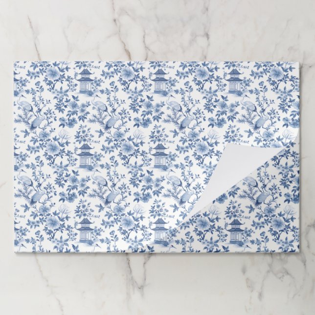 Chinoiserie Blue Crane Paper Placemats (Folded)