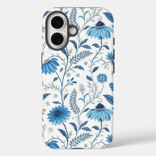 Chinoiserie Blue Echinacea Pattern iPhone 16 Case