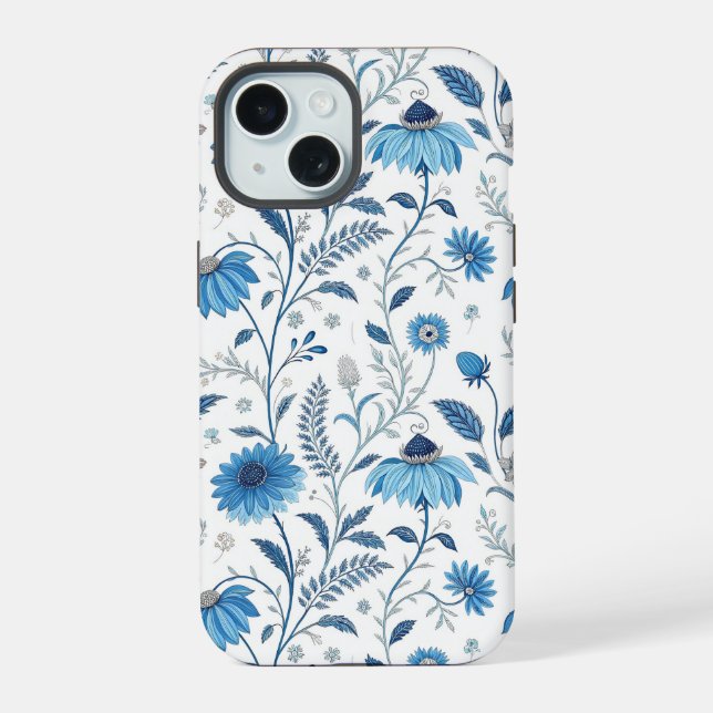 Chinoiserie Blue Echinacea Pattern Iphone Case (Back)