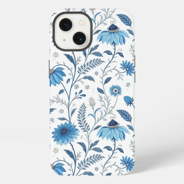 Chinoiserie Blue Echinacea Pattern Iphone Case (Back)