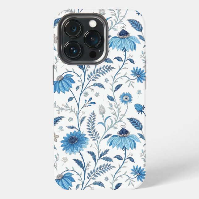 Chinoiserie Blue Echinacea Pattern Iphone Case (Back)