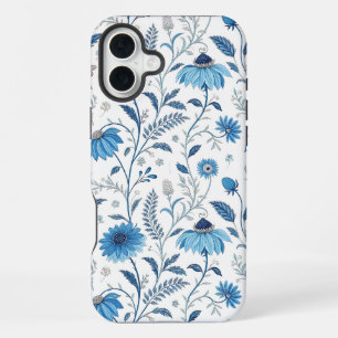 Chinoiserie Blue Echinacea Pattern iPhone 16 Plus Case