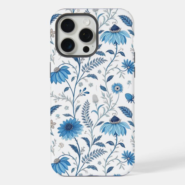 Chinoiserie Blue Echinacea Pattern iPhone Case (Back)