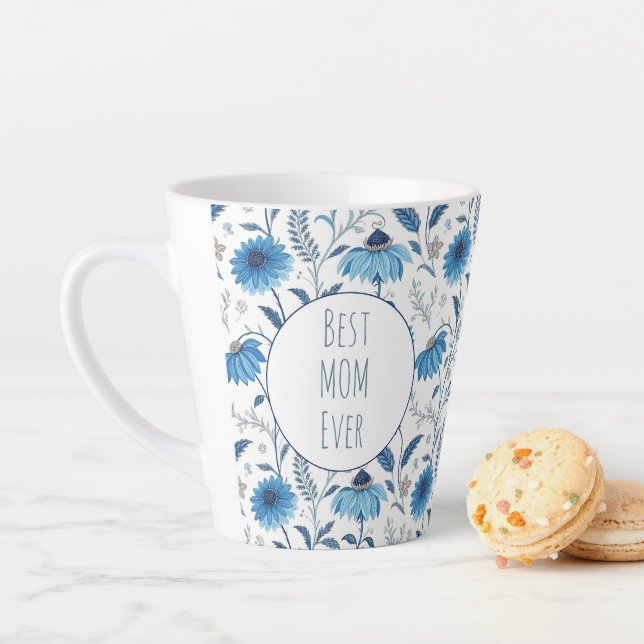 Chinoiserie Blue Echinacea Pattern Latte Mug (In Situ)