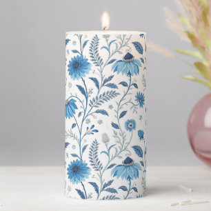 Chinoiserie Blue Echinacea Pattern Pillar Candle