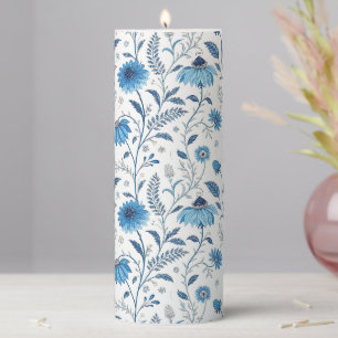Chinoiserie Blue Echinacea Pattern Pillar Candle