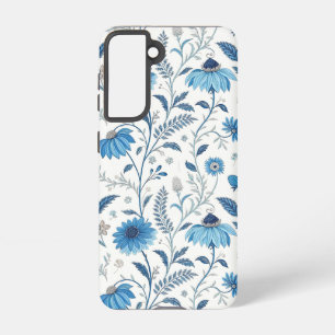 Chinoiserie Blue Echinacea Pattern Samsung Galaxy S21 Case