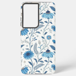 Chinoiserie Blue Echinacea Pattern Samsung Galaxy S21 Ultra Case