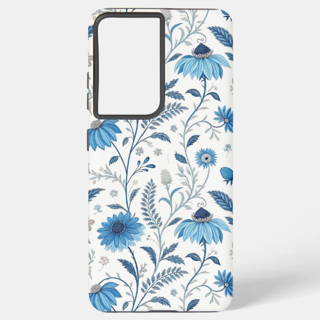Chinoiserie Blue Echinacea Pattern Samsung Galaxy Case (Back)