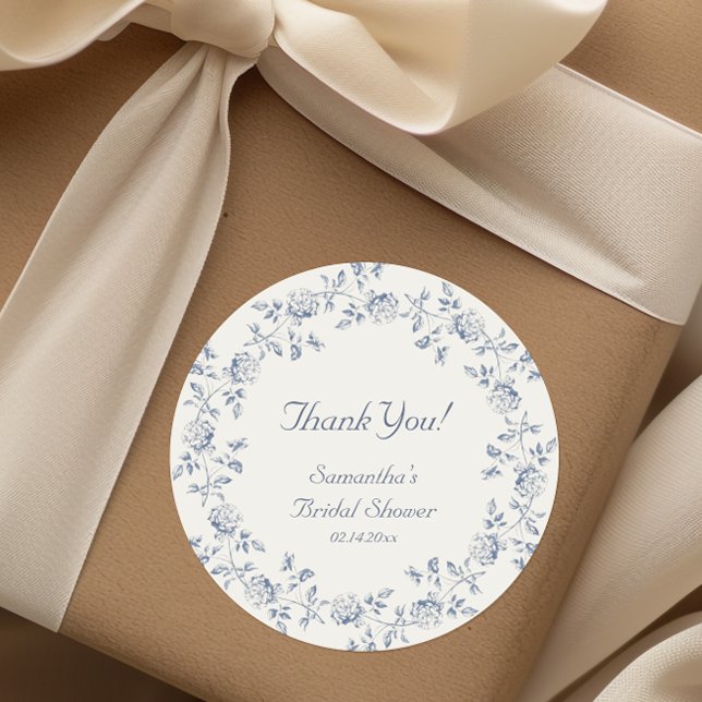 Chinoiserie Blue Floral Bridal Shower Classic Round Sticker (Creator Uploaded)