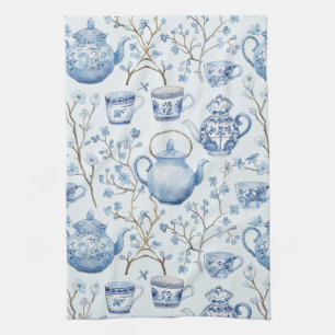 Chinoiserie Blue Floral Bridal Shower Kitchen Towel