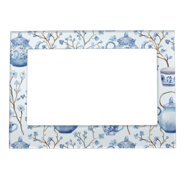 Chinoiserie Blue Floral Bridal Shower Magnetic Frame (Front)