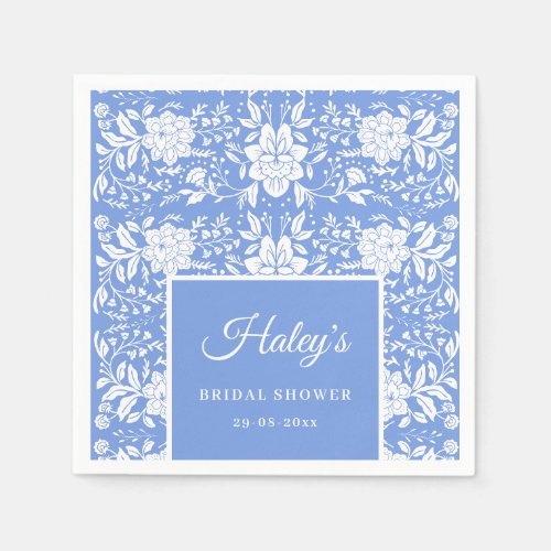 Chinoiserie Blue Floral Bridal Shower Paper Napkin