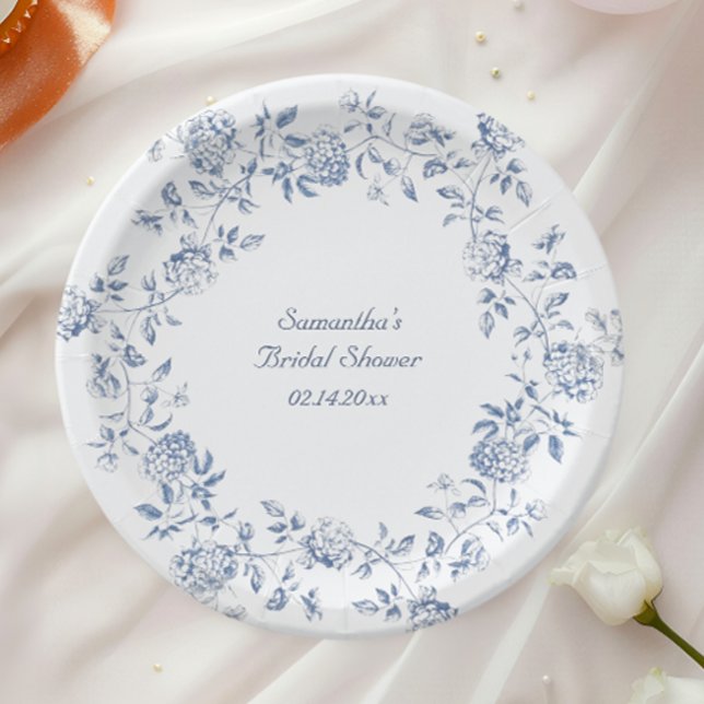 Chinoiserie Blue Floral Bridal Shower  Paper Plates (Creator Uploaded)
