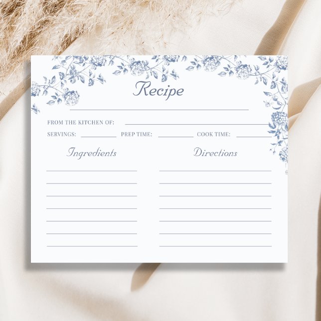 Chinoiserie Blue Floral Bridal Shower Recipe Card (Creator Uploaded)