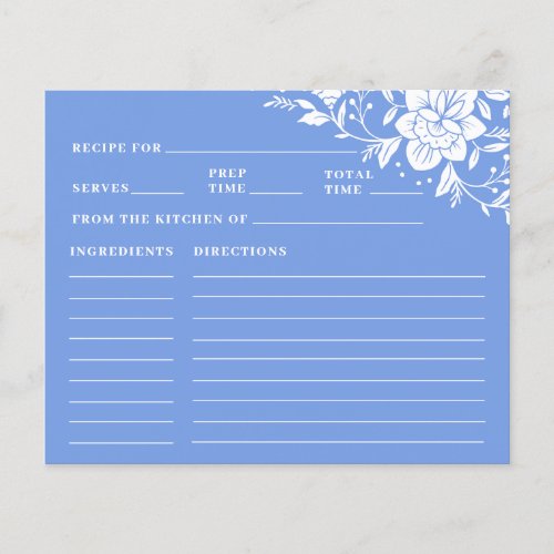 Chinoiserie Blue Floral Bridal Shower Recipe Card