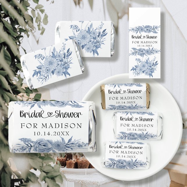 Chinoiserie Blue Floral Bridal Shower Script Heart Hershey's Miniatures (Creator Uploaded)