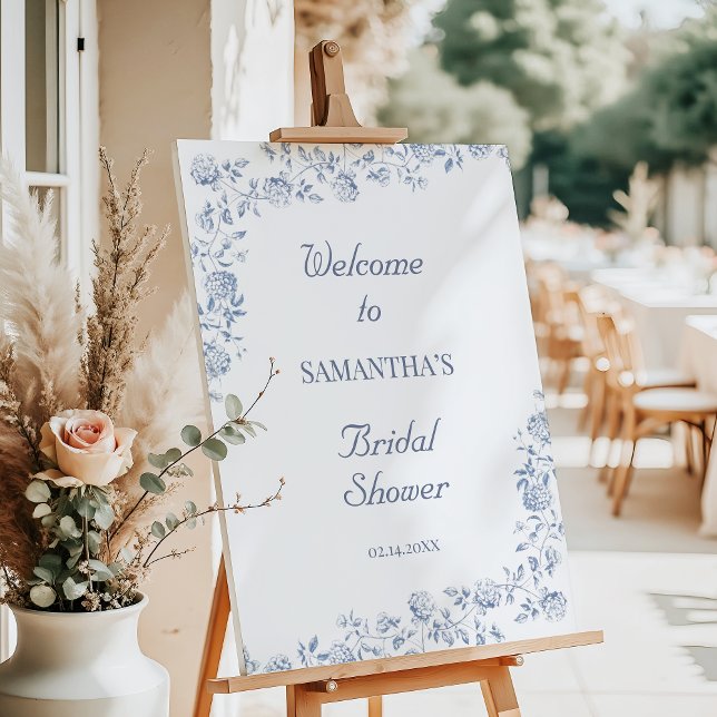 Chinoiserie Blue Floral Bridal Shower Welcome Foam Board (Creator Uploaded)
