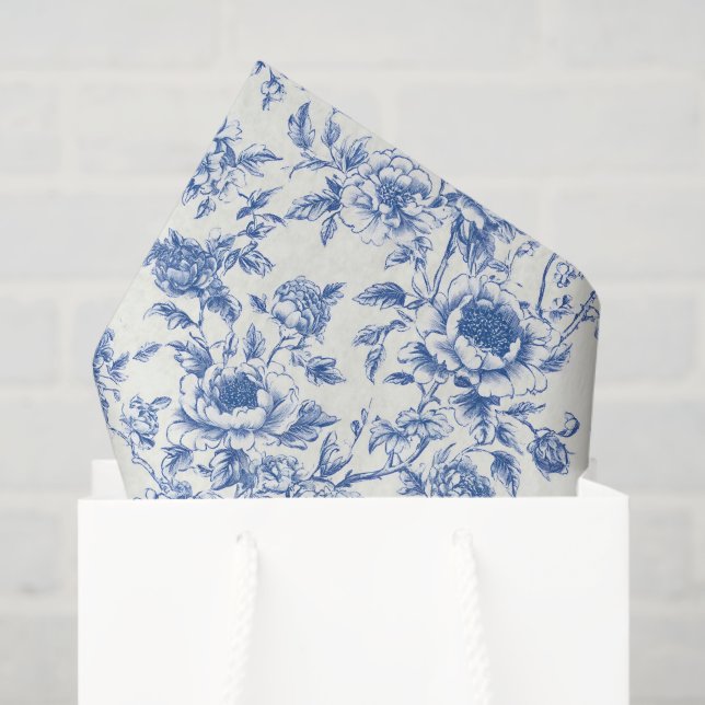 Chinoiserie Blue Floral Decoupage Tissue Paper (Gift Bag)