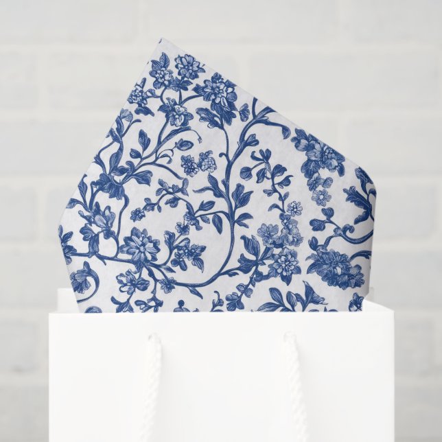 Chinoiserie Blue Floral Decoupage Tissue Paper (Gift Bag)