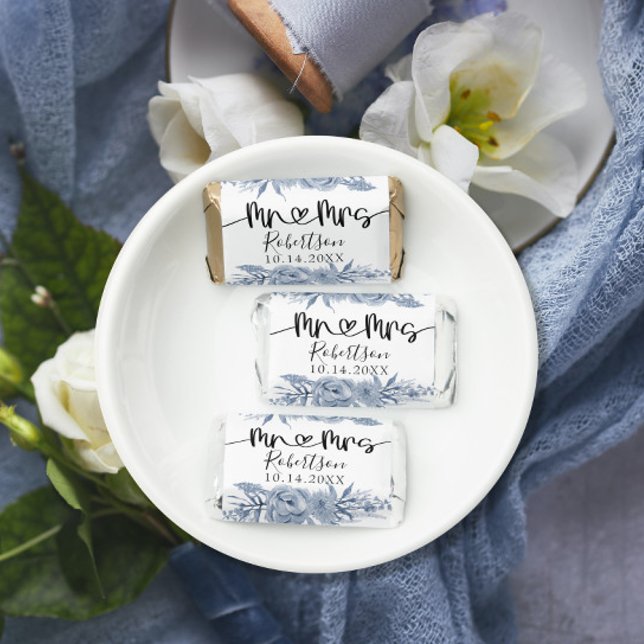 Chinoiserie Blue Floral Mr and Mrs Script Heart Hershey's Miniatures (Creator Uploaded)